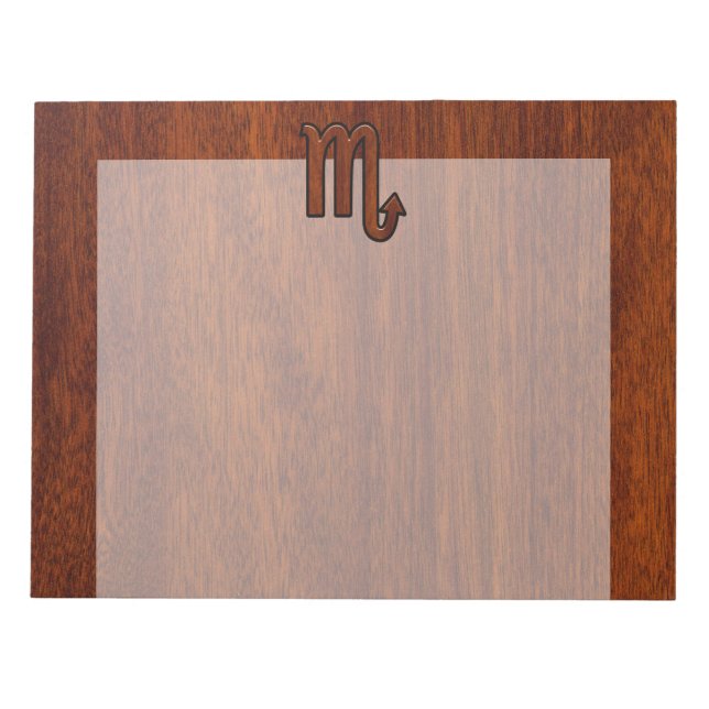 Scorpio Zodiac Symbol i Mahogany Stil Anteckningsblock (Framsida)