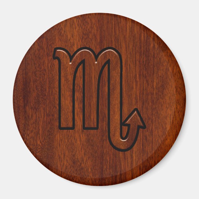 Scorpio Zodiac Symbol i Mahogany Stil Magnet (Framsidan)