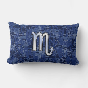 Scorpio Zodiac Symbol på marinblå Camo Lumbarkudde