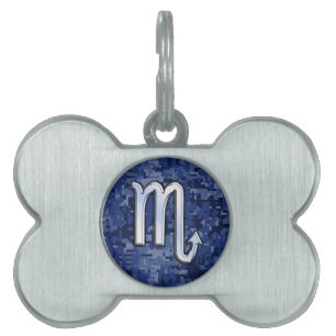 Scorpio Zodiac Symbol på marinblå Camo Namnbricka Husdjur