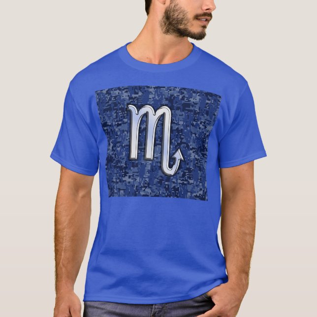 Scorpio Zodiac Symbol på marinblå Camo Tee (Framsida)