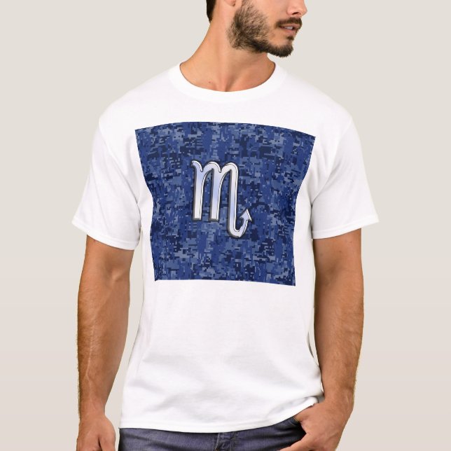 Scorpio Zodiac Symbol på marinblå Camo Tee Shirt (Framsida)