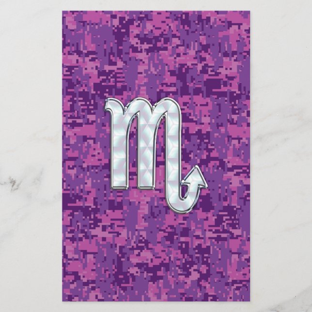Scorpio Zodiac-symbol på Rosa Digital Camo Brevpapper (Framsida)