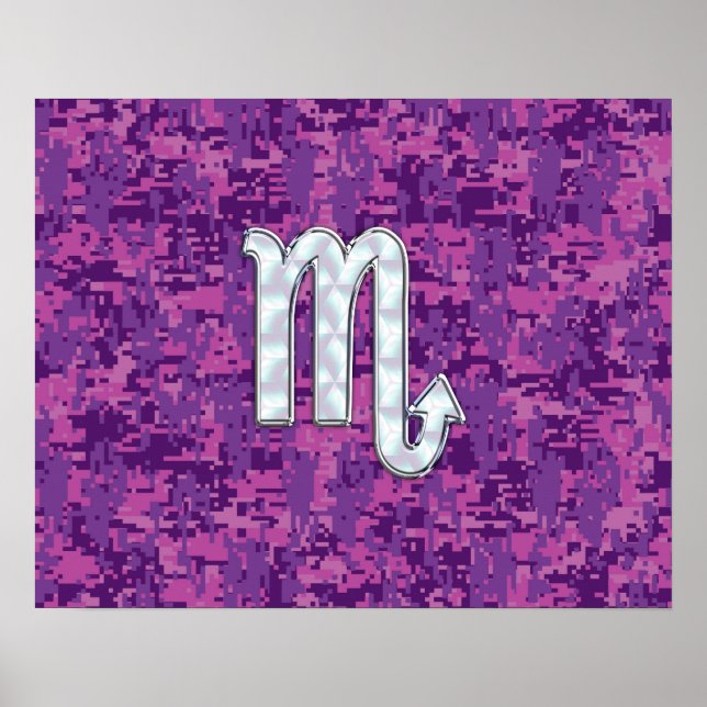 Scorpio Zodiac-symbol på Rosa Digital Camo Poster (Framsidan)