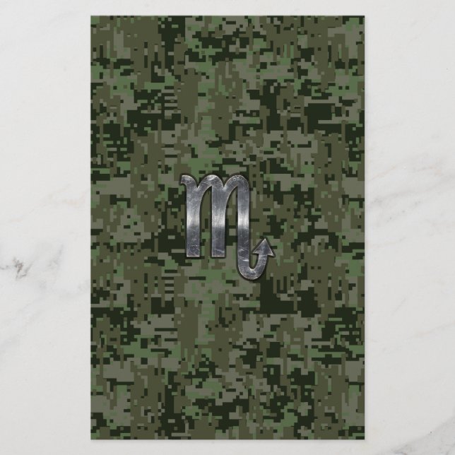 Scorpio Zodiac Symbol Woodland Digital Camo Brevpapper (Framsida)