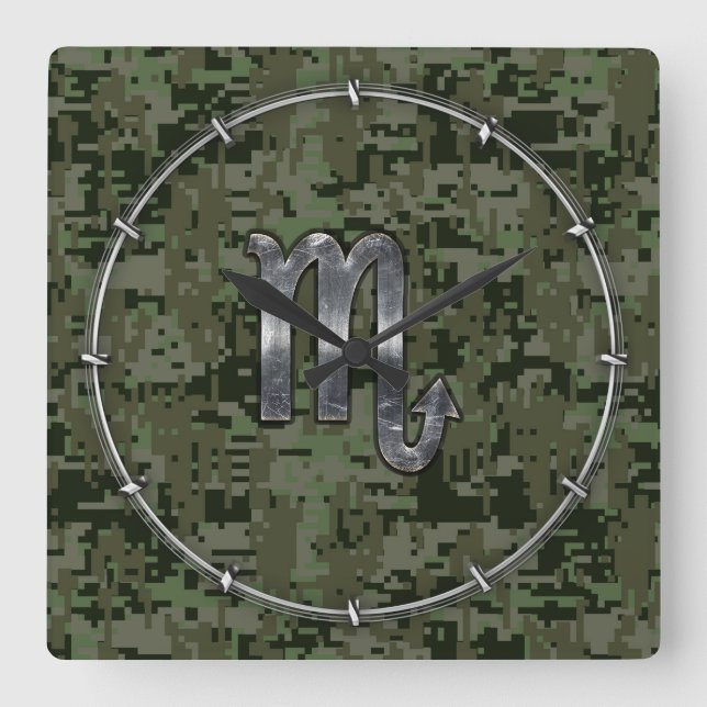 Scorpio Zodiac Symbol Woodland Digital Camo Fyrkantig Klocka (Framsida)