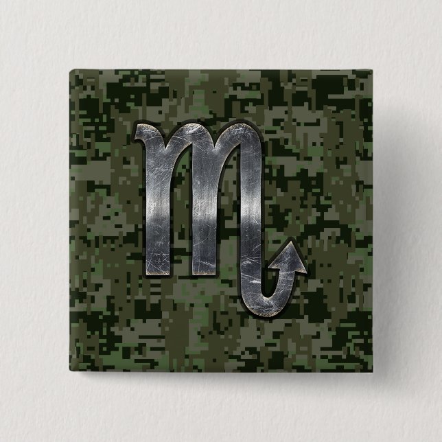 Scorpio Zodiac Symbol Woodland Digital Camo Knapp (Framsida)