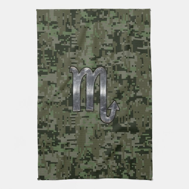 Scorpio Zodiac Symbol Woodland Digital Camo Kökshandduk (Vertikal)
