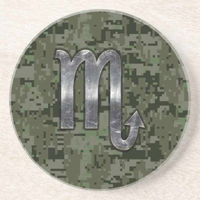 Scorpio Zodiac Symbol Woodland Digital Camo Underlägg Sandsten (Framsidan)