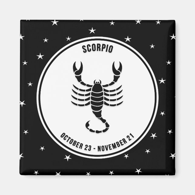 Scorpio Zodiac-tecken, Black & White Magnet (Framsidan)