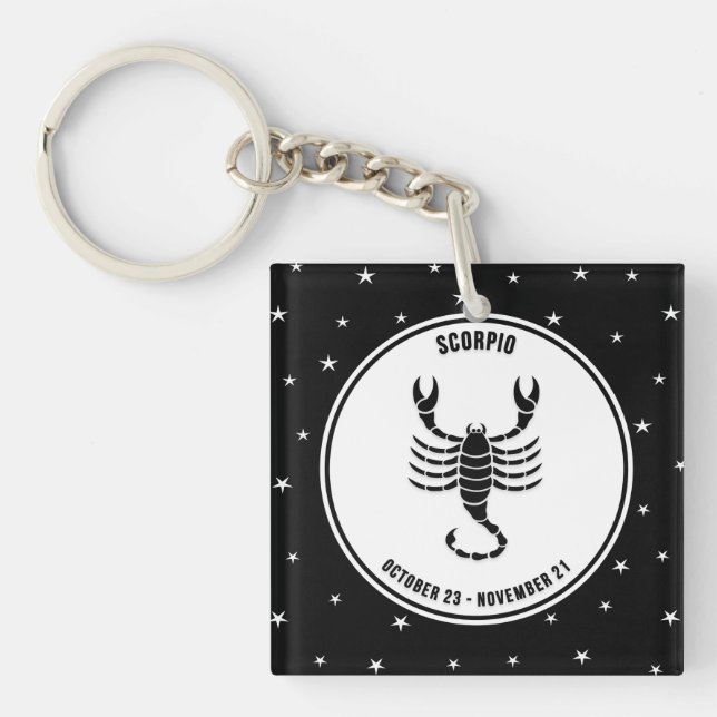 Scorpio Zodiac-tecken, Black & White-nyckelkedja (Framsidan)