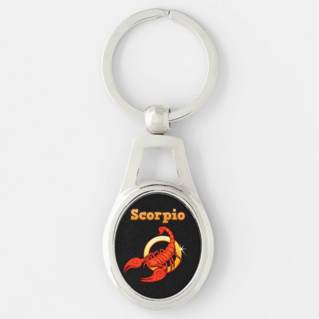 Scorpio zodiac-tecken ovalt silverfärgad nyckelring (Framsidan)