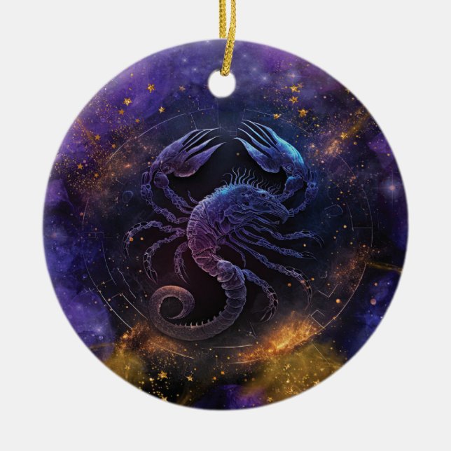Scorpio Zodiac-tecken Vattenfärgsdesign Julgransprydnad Keramik (Framsidan)
