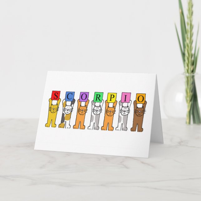 Scorpiofödelsedag, gulliga tecknadCats. Kort (Framsida)