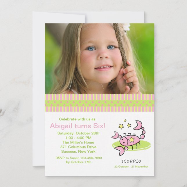 Scorpiofotofödelsedagsfest inbjudan (Framsida)