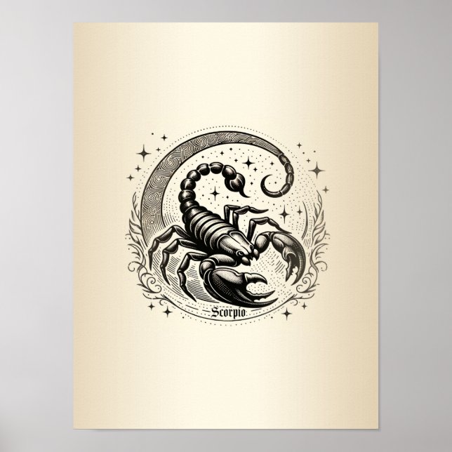 Scorpion Crescent Måne Astrology Zodiac Scorpio Poster (Framsidan)
