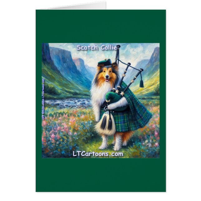 Scotch Collie Serenad – Dudelsäckar & Tartanwhimsy Hälsningskort (Framsidan)