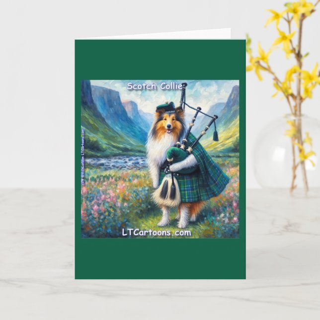 Scotch Collie Serenad – Dudelsäckar & Tartanwhimsy Kort (Gul blomma)