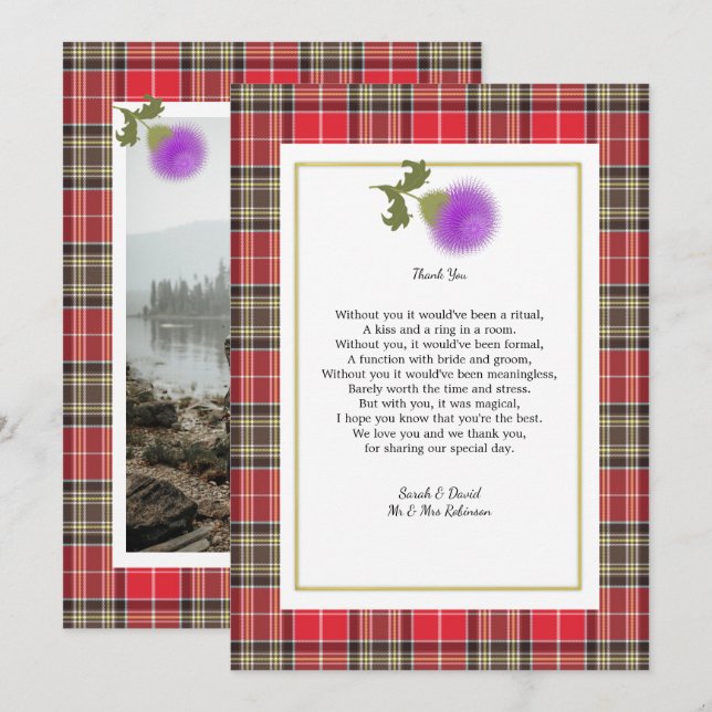 Scotch Klan Tartan Bröllop Dikt Tack Photo Inbjudningar (Fram/baksida)