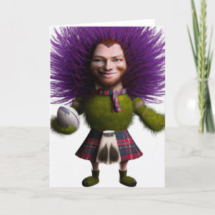 Scotch Thistle Rugby Player - Rugby Greeting Card Helgkort