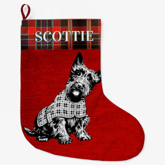 SCOTISH-TERRIERHUND, SCOTTIEHUND + TARTAN STOR JULSTRUMPA