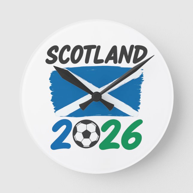 Scotland 2026 Soccer Fan Design / Saltire and Foot Rund Klocka (Framsida)
