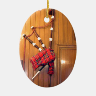 Scotland Bagpipe Tartan Plade Musical Instrument Julgransprydnad Keramik