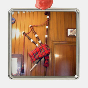 Scotland Bagpipe Tartan Plade Musical Instrument Julgransprydnad Metall