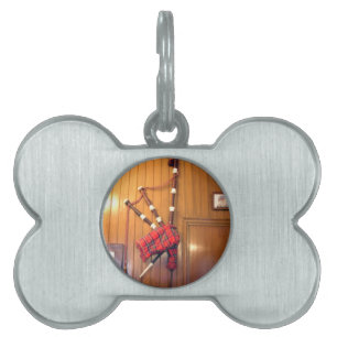 Scotland Bagpipe Tartan Plade Musical Instrument Namnbricka Husdjur