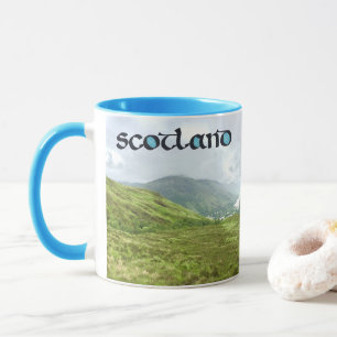 Scotland Calligraphy with Highlands Mountain Mugg