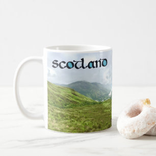 Scotland Calligraphy with Highlands Mountain Photo Kaffemugg