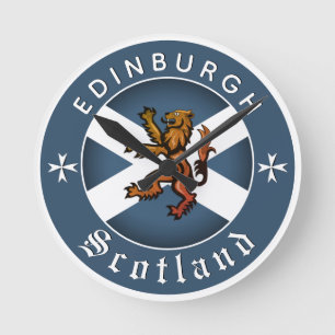 Scotland Clock, Rampant, Edinburgh, Scottish Flagg Rund Klocka