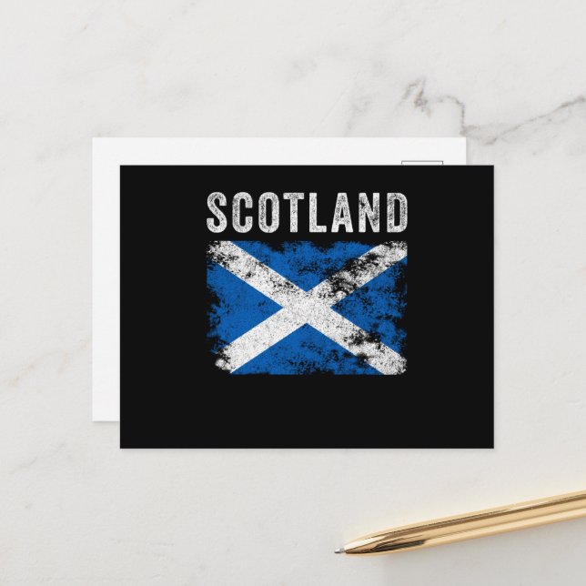 Scotland Flagga Distress - Scottish Flagga Vykort (Fram/Back In Situ)
