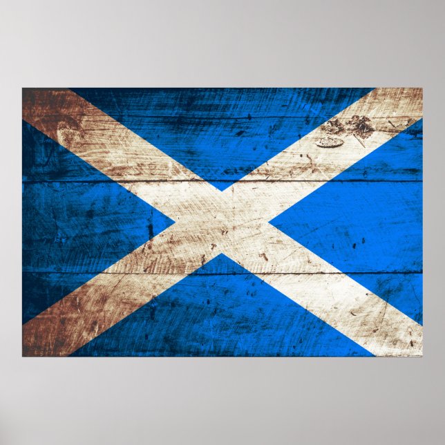 Scotland Flagga on Old Wood Grain Poster (Framsidan)