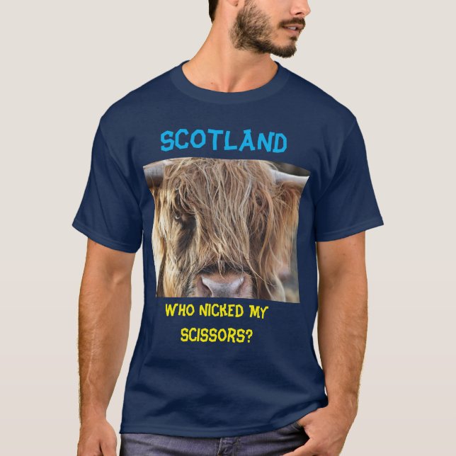 Scotland Funny Long Hair Cow T Shirt (Framsida)