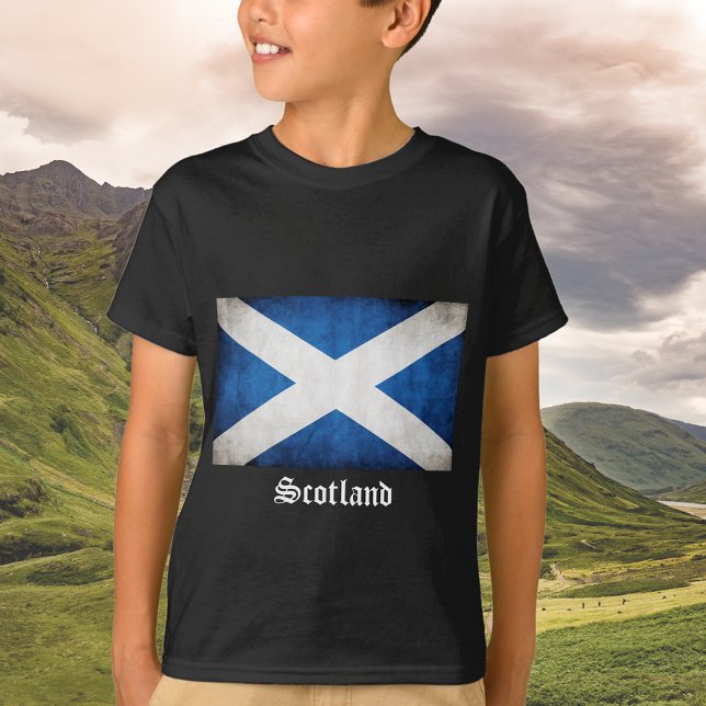 Scotland Grunge Flagga Tröja (Scotland flag tee avail in kid and adult sizes )