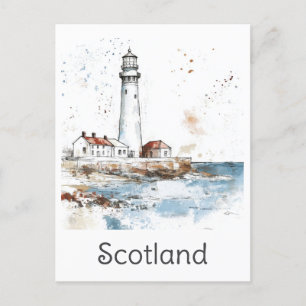 Scotland Lighthouse Kusten Watercolor Travel Vykort