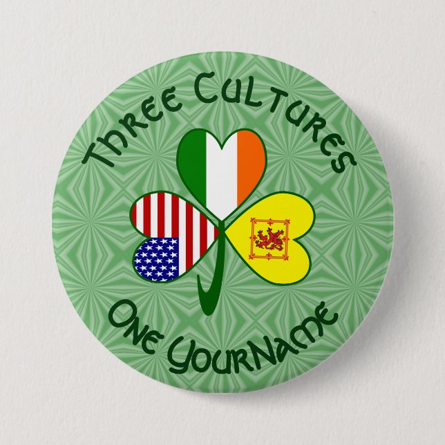 Scotland Rampant USA Ireland Flaggor Shamrock Namn Knapp (Framsida)