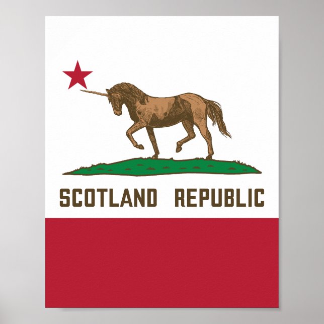 Scotland Republic California Flagga Unicorn Poster (Framsidan)