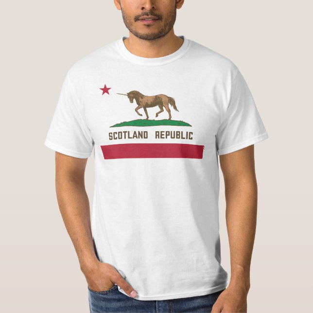 Scotland Republic California Flagga Unicorn T Shirt (Framsida)