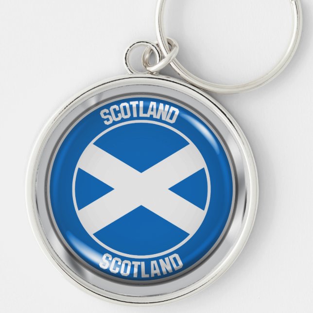 Scotland Round Emblem Rund Silverfärgad Nyckelring (Framsidan)