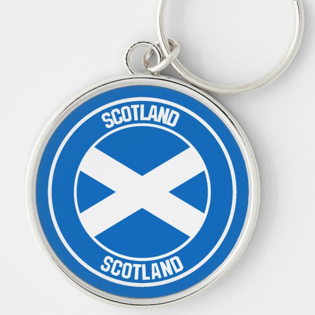 Scotland Round Emblem Rund Silverfärgad Nyckelring (Framsidan)