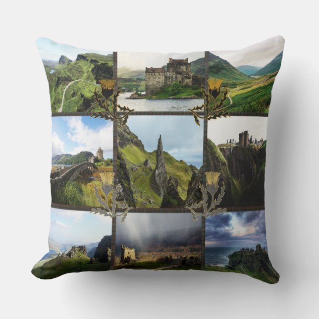 Scotland Thistles on Fraser Tartan Pillow Kudde (Framsida)