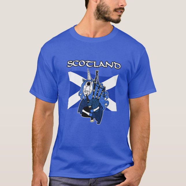 Scotland Unicorn Spela Bagpipes Scottish St Ander T Shirt (Framsida)