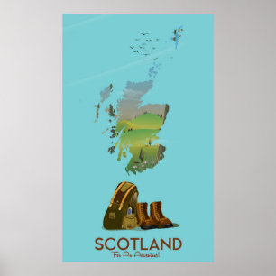 Scotland vintage hiking trip karta poster