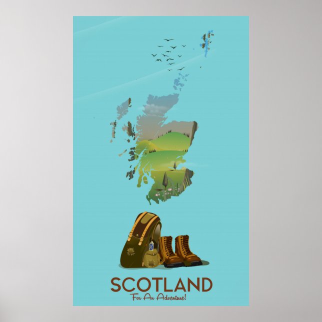 Scotland vintage hiking trip karta poster (Framsidan)