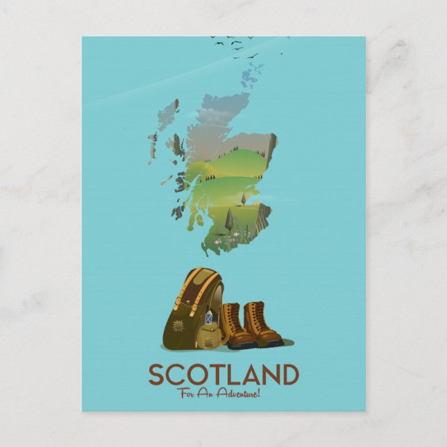 Scotland vintage hiking trip karta poster vykort (Framsida)