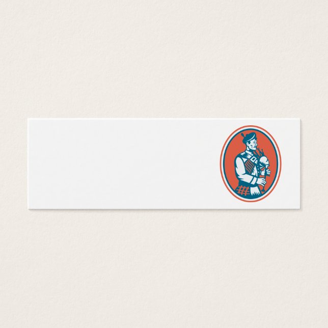 Scotsman Scottish Bagpipes Retro Litet Visitkort (Framsidan)