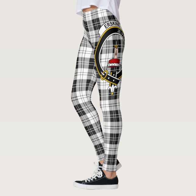 Scotstee Klan Erskine Black and White Vapensköld T Leggings (Vänster)