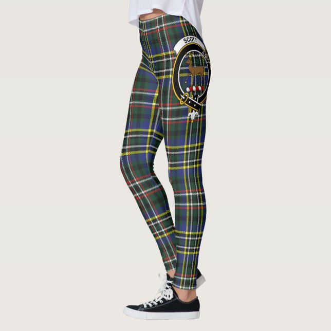 Scotstee Klan Scott Grönt Modern Vapensköld Tartan Leggings (Vänster)